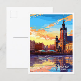 Cartão Postal Ilustração de viagens vintage de Polônia Cracóvia