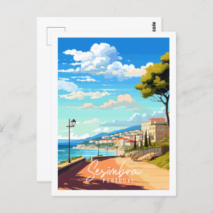 Cartão Postal Ilustração de viagens vintage de Sesimbra Portugal