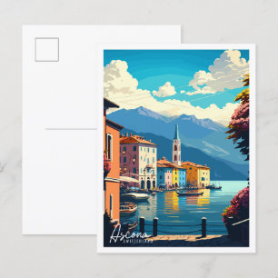 Cartão Postal Ilustração de viagens vintage de Suiça de Ascona