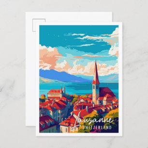 Cartão Postal Ilustração de viagens vintage de Suiça Lausanne