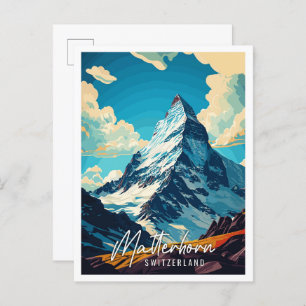 Cartão Postal Ilustração de viagens vintage de Suiça Matterhorn