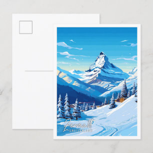 Cartão Postal Ilustração de viagens vintage de Suiça Zermatt