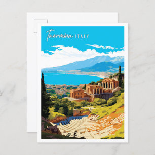 Cartão Postal Ilustração de viagens vintage de Taormina Itália