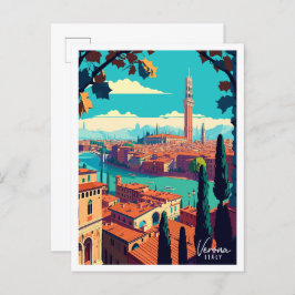 Cartão Postal Ilustração de viagens vintage de Verona Itália