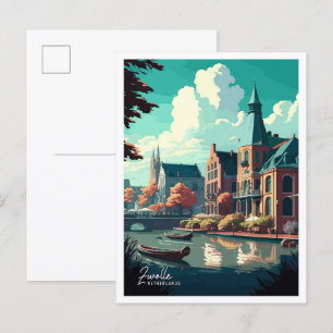 Cartão Postal Ilustração de viagens vintage de Zwolle Netherland