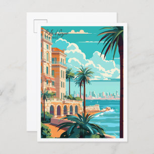 Cartão Postal Ilustração de viagens vintage do Cote d Azur Franc
