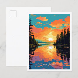Cartão Postal Ilustração de viagens vintage do Lago Hubert Minne