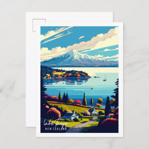 Cartão Postal Ilustração de viagens vintage do Lago Taupo na Nov
