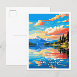 Cartão Postal Ilustração de viagens vintage do Lago Varese Itáli