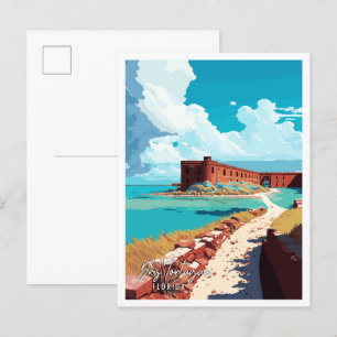 Cartão Postal Ilustração de viagens vintage Dry Tortugas Florida