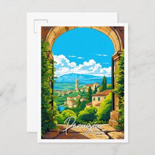 Cartão Postal Ilustração de viagens vintage em Perugia Itália