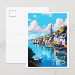 Cartão Postal Ilustração de viagens vintage Fowey England