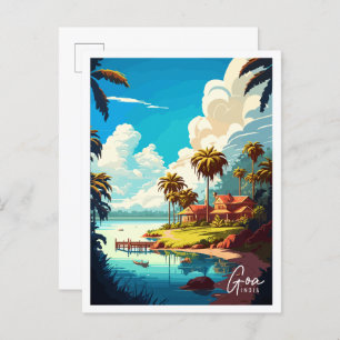 Cartão Postal Ilustração de viagens vintage Goa India