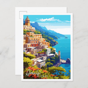 Cartão Postal Ilustração de viagens vintage Itália Amalfi