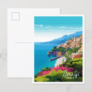 Cartão Postal Ilustração de viagens vintage Itália Amalfi