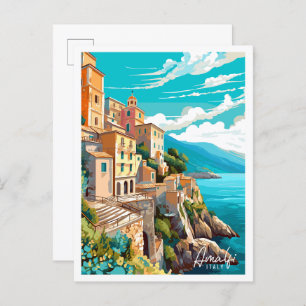 Cartão Postal Ilustração de viagens vintage Itália Amalfi