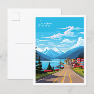 Cartão Postal Ilustração de viagens vintage Juneau Alaska USA