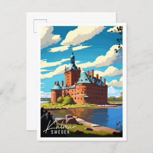 Cartão Postal Ilustração de viagens vintage Kalmar Pos