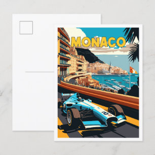 Cartão Postal Ilustração de viagens vintage Mônaco