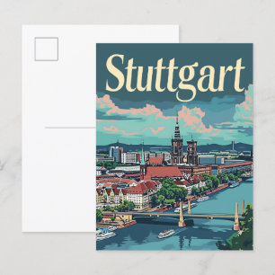 Cartão Postal Ilustração de Viagens vintage na Alemanha Stuttgar