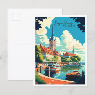 Cartão Postal Ilustração de viagens vintage nas Ilhas Rugen Alem