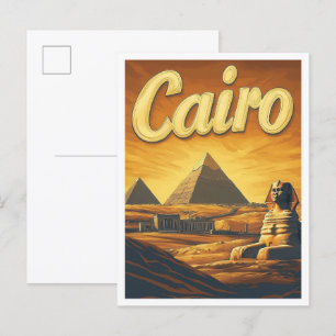 Cartão Postal Ilustração de Viagens vintage no Egito, em Pirâmid