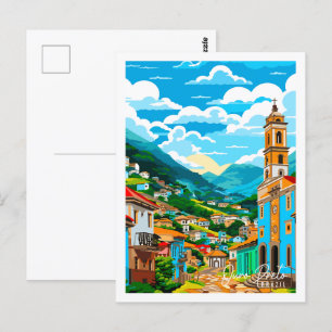 Cartão Postal Ilustração de viagens vintage Ouro Preto Brasil