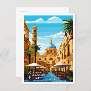 Cartão Postal Ilustração de viagens vintage Palermo Itália