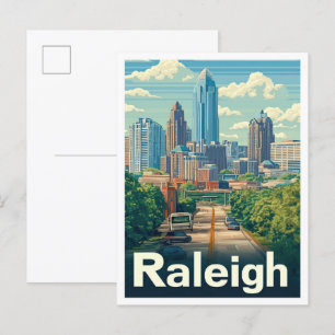 Cartão Postal Ilustração de Viagens vintage Raleigh Carolina do