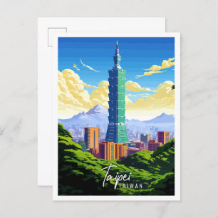 Cartão Postal Ilustração de viagens vintage Taipei Taiwan