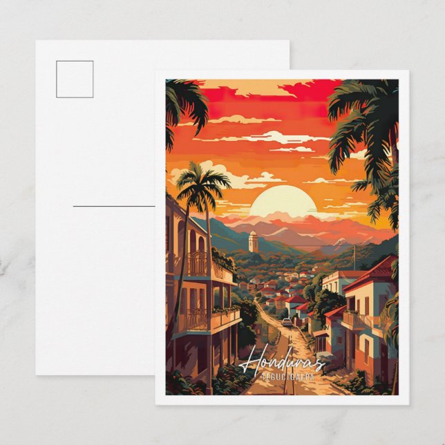 Cartão Postal Ilustração de Viagens vintage Tegucigalpa Honduras (Frente/Verso)