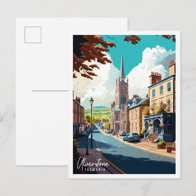 Cartão Postal Ilustração de viagens vintage Ulverstone Tasmânia (Frente/Verso)