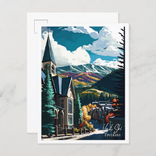 Cartão Postal Ilustração de viagens vintage Vail Ski Colorado