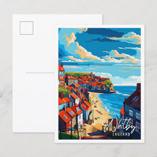 Cartão Postal Ilustração de viagens vintage Whitby England