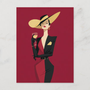 Cartão Postal Ilustração de Vino de Mulher Elegante