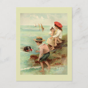 Cartão Postal Ilustração de Vintage à beira-mar