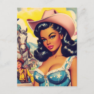 Cartão Postal Ilustração de Vintage Country Girl