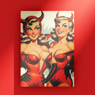 Cartão Postal Ilustração de Vintage Devil Girls