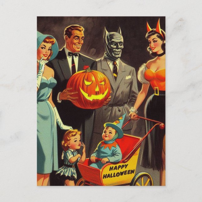 Cartão Postal Ilustração de Vintage Halloween (Frente)
