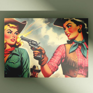Cartão Postal Ilustração de Vintage Pulp CowGirl