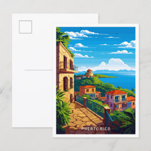Cartão Postal Ilustração de Vintagem de Viagem de Caribe de Port