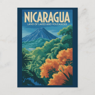Cartão Postal Ilustração de Vulcão da Nicarágua Arte de Viagem V