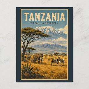 Cartão Postal Ilustração de Zebra de Safári na Tanzânia Arte de 