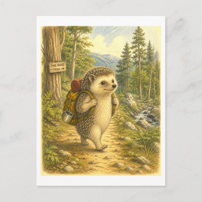 Cartão Postal Ilustração deouriço-cacheiro em Caminhada (Frente)