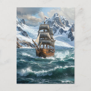 Cartão Postal Ilustração digital do navio de navegação no oceano