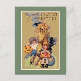 Cartão Postal Ilustração Divertida de Halloween Vintage