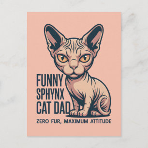 Cartão Postal Ilustração Divertida de Pai de Gato Sphynx