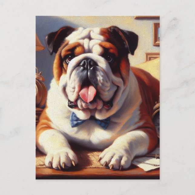 Cartão Postal Ilustração do Bulldog Inglês Vintage (Frente)