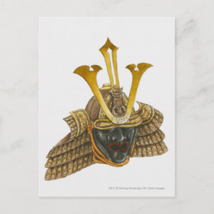 Cartão Postal Ilustração do capacete samurai do século 16