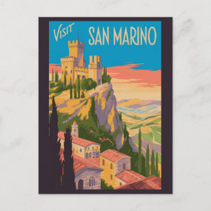 Cartão Postal Ilustração do Castelo de São Marinho Viagem Arte V